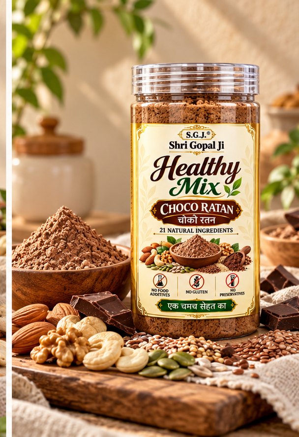 Shri Gopal Ji Healthy Mix Choco Ratan label, 21 natural ingredients